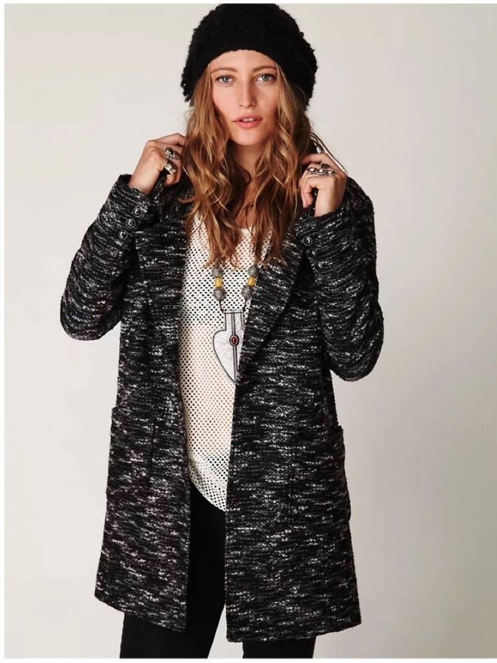 Free People Bouclé Textured Overcoat Jacket Size XS